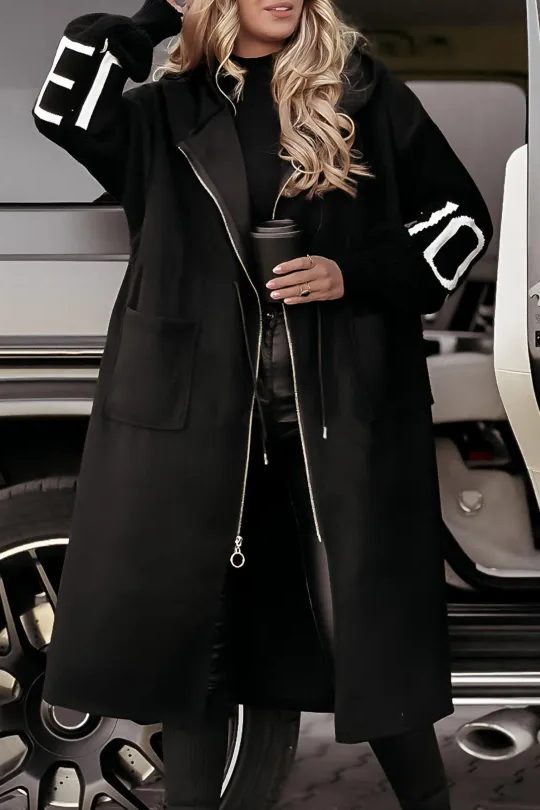 Parka Longue Capuche avec Manches Tricotées pour Femme
