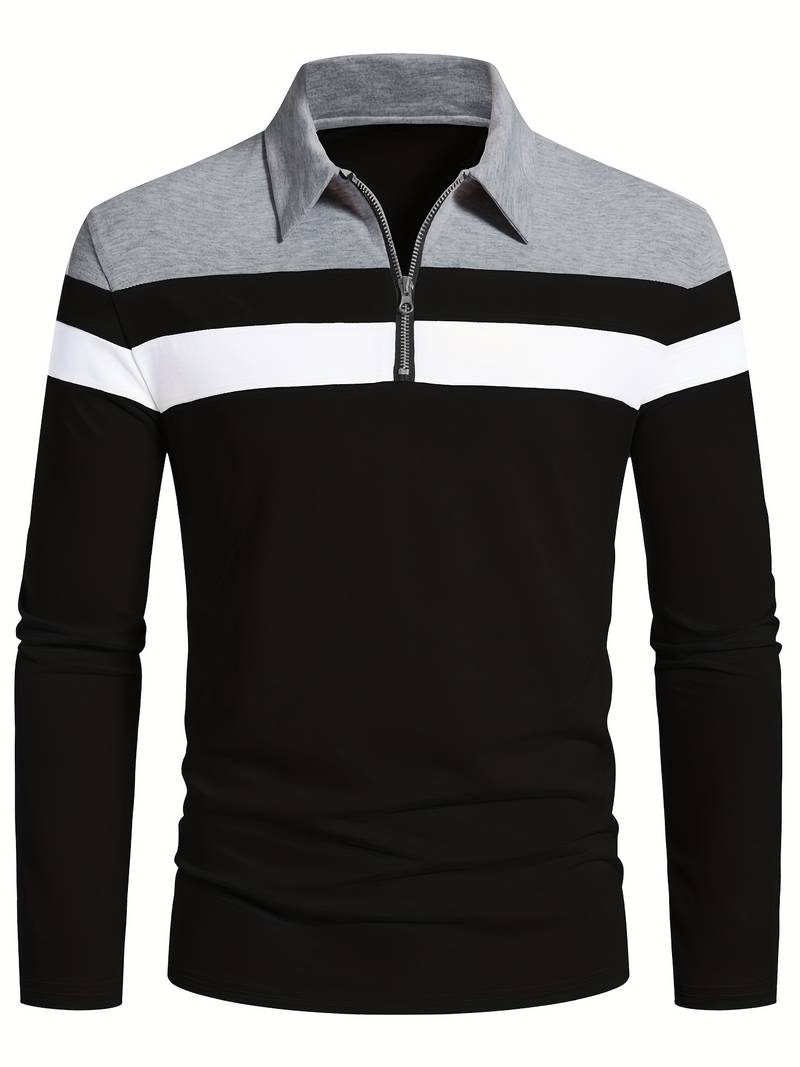 Polo à Manches Longues avec Fermeture Éclair pour Homme - Noir