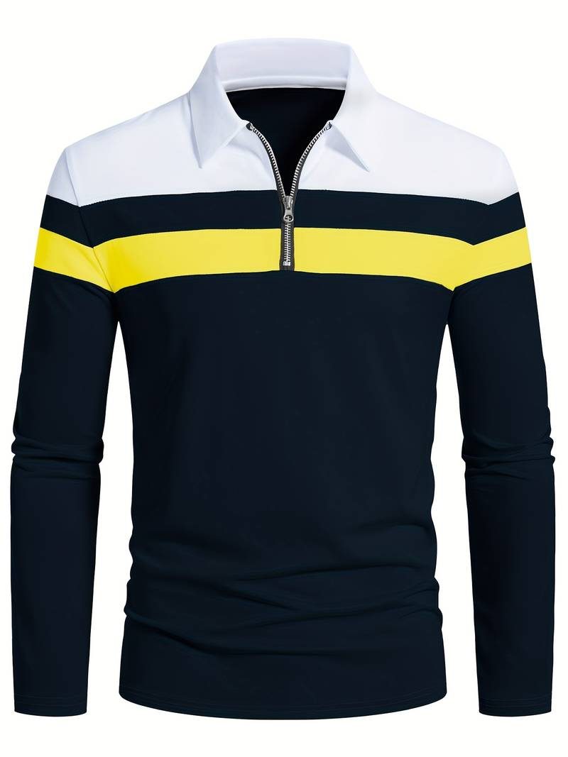Polo à Manches Longues avec Fermeture Éclair pour Homme - Bleu Marine