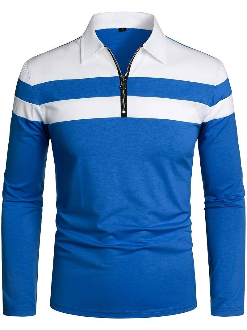 Polo à Manches Longues avec Fermeture Éclair pour Homme - Bleu