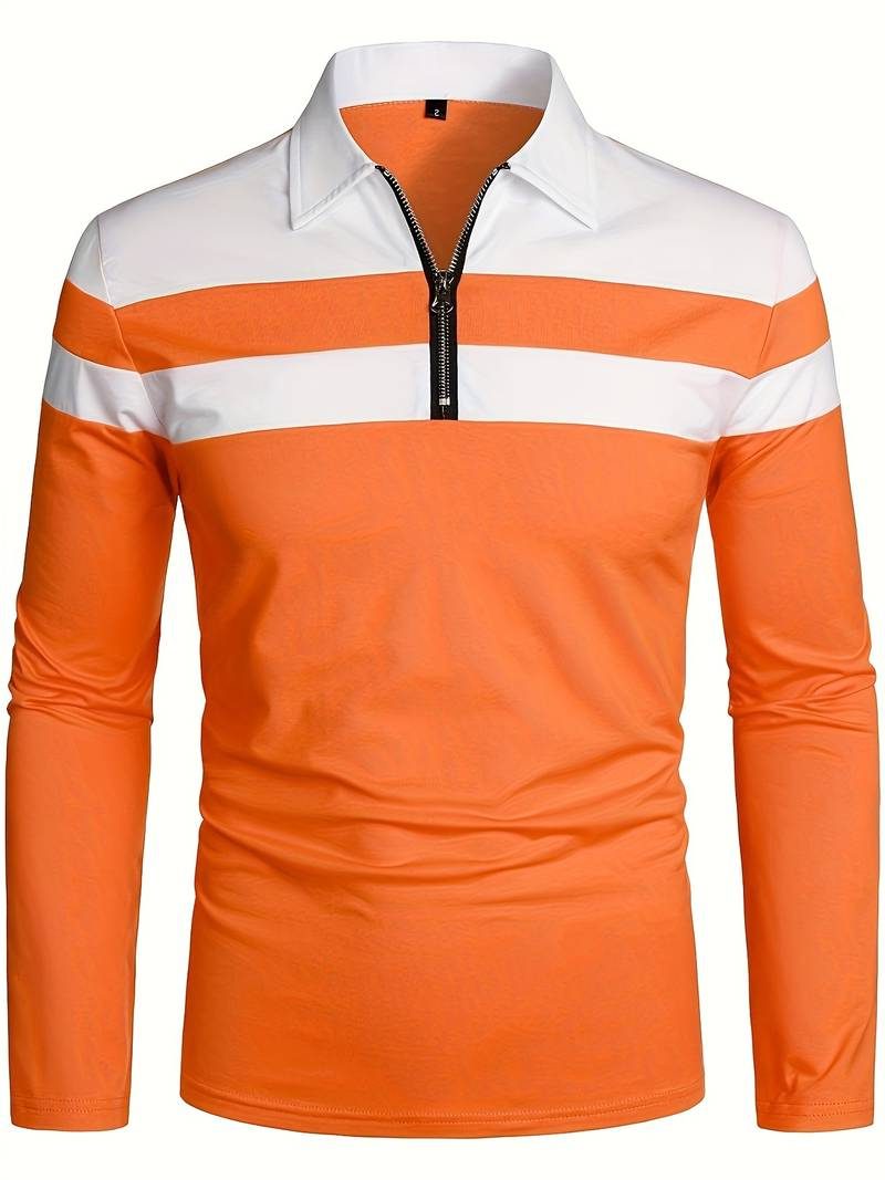 Polo à Manches Longues avec Fermeture Éclair pour Homme - Mandarine