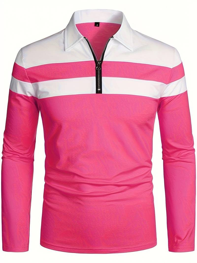 Polo à Manches Longues avec Fermeture Éclair pour Homme - Rose