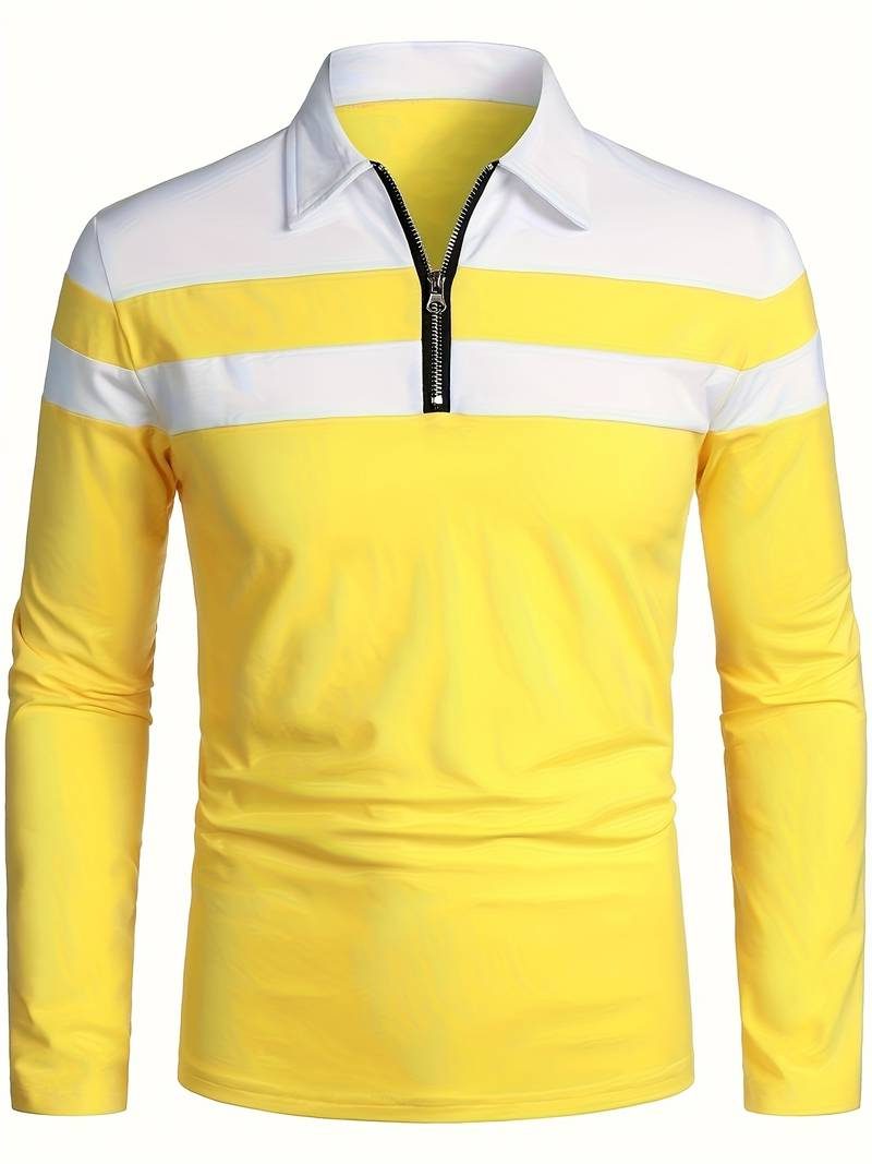 Polo à Manches Longues avec Fermeture Éclair pour Homme - Jaune