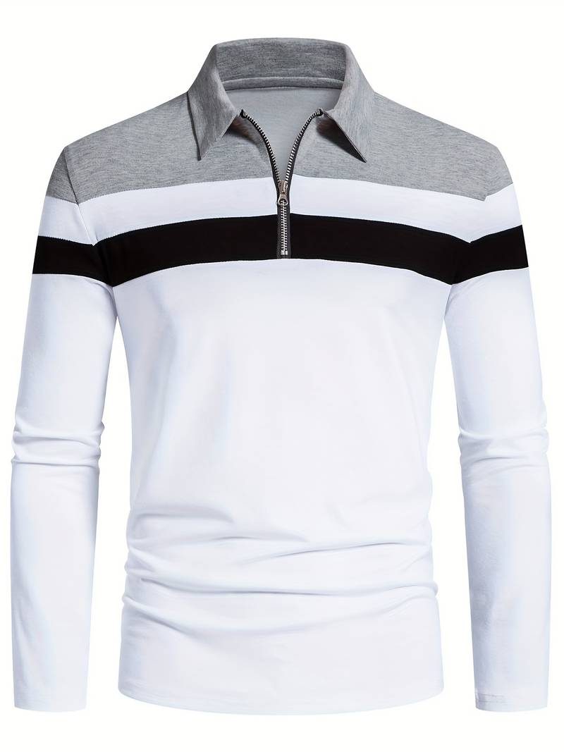 Polo à Manches Longues avec Fermeture Éclair pour Homme - Blanc