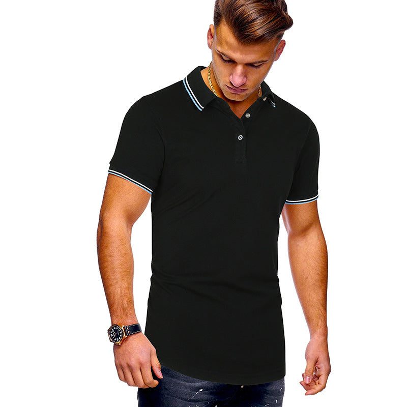 Polo à Rayures Contrastantes Manches Courtes pour Homme - Bleu Noir