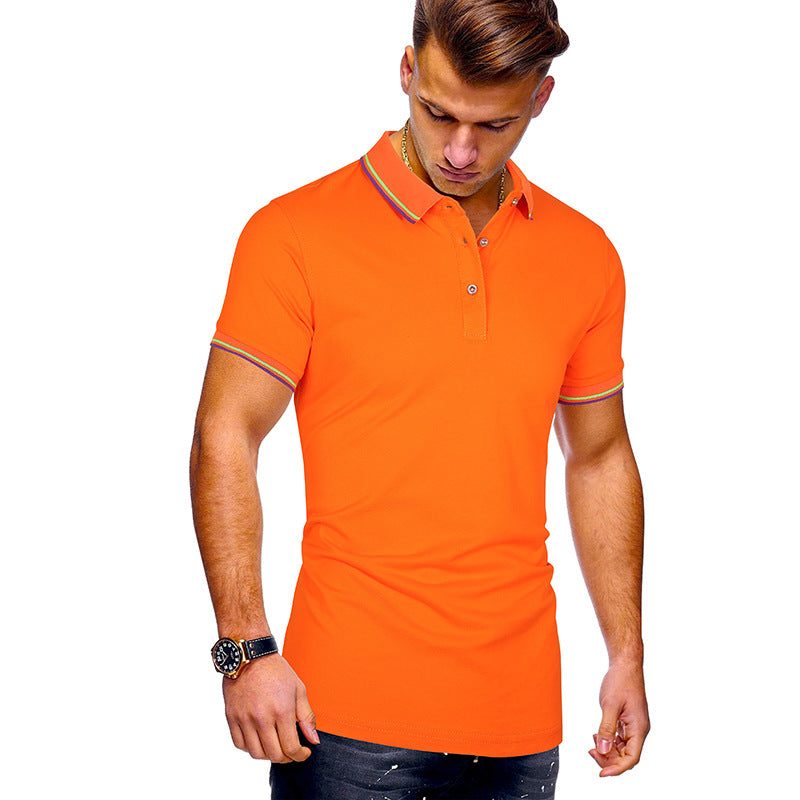 Polo à Rayures Contrastantes Manches Courtes pour Homme - Orange