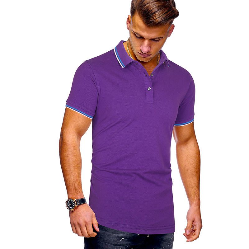 Polo à Rayures Contrastantes Manches Courtes pour Homme - Violet