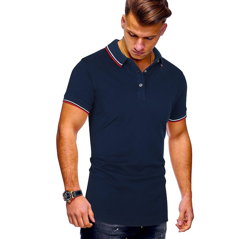Polo à Rayures Contrastantes Manches Courtes pour Homme - Bleu Foncé