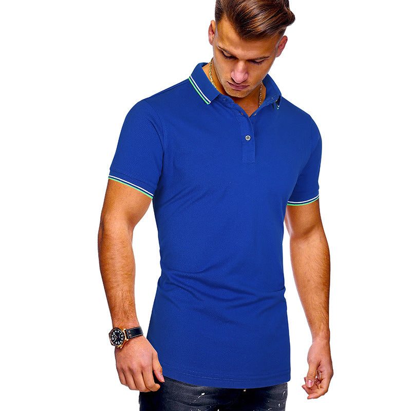 Polo à Rayures Contrastantes Manches Courtes pour Homme - Bleu