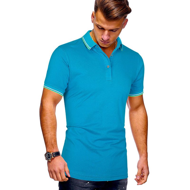 Polo à Rayures Contrastantes Manches Courtes pour Homme - Bleu Ciel