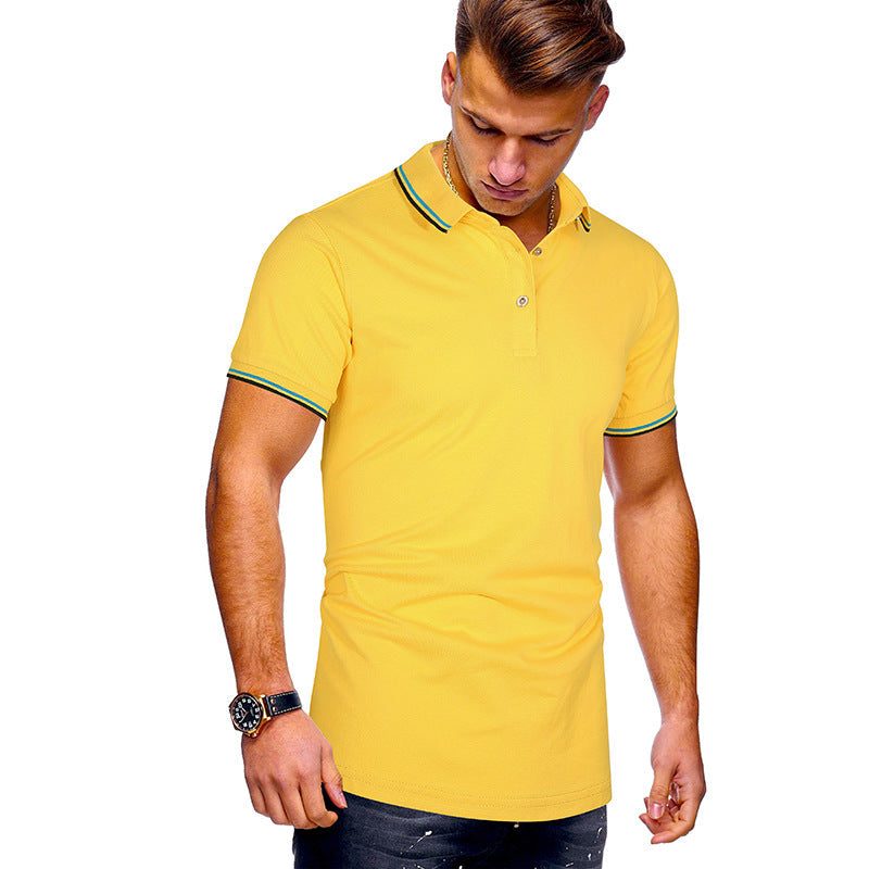 Polo à Rayures Contrastantes Manches Courtes pour Homme - Jaune