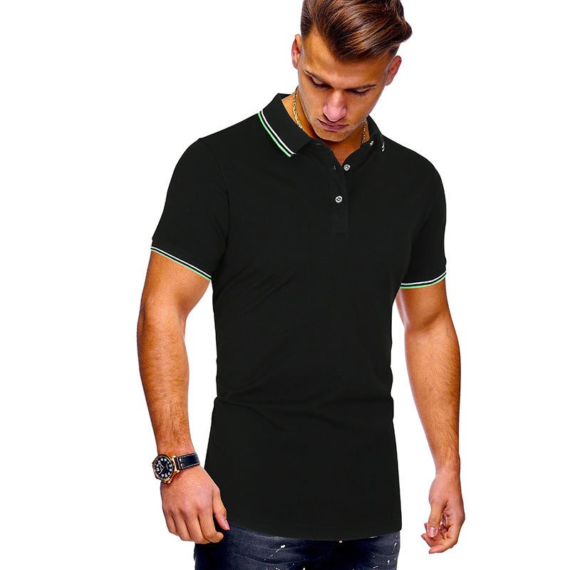 Polo à Rayures Contrastantes Manches Courtes pour Homme - Noir