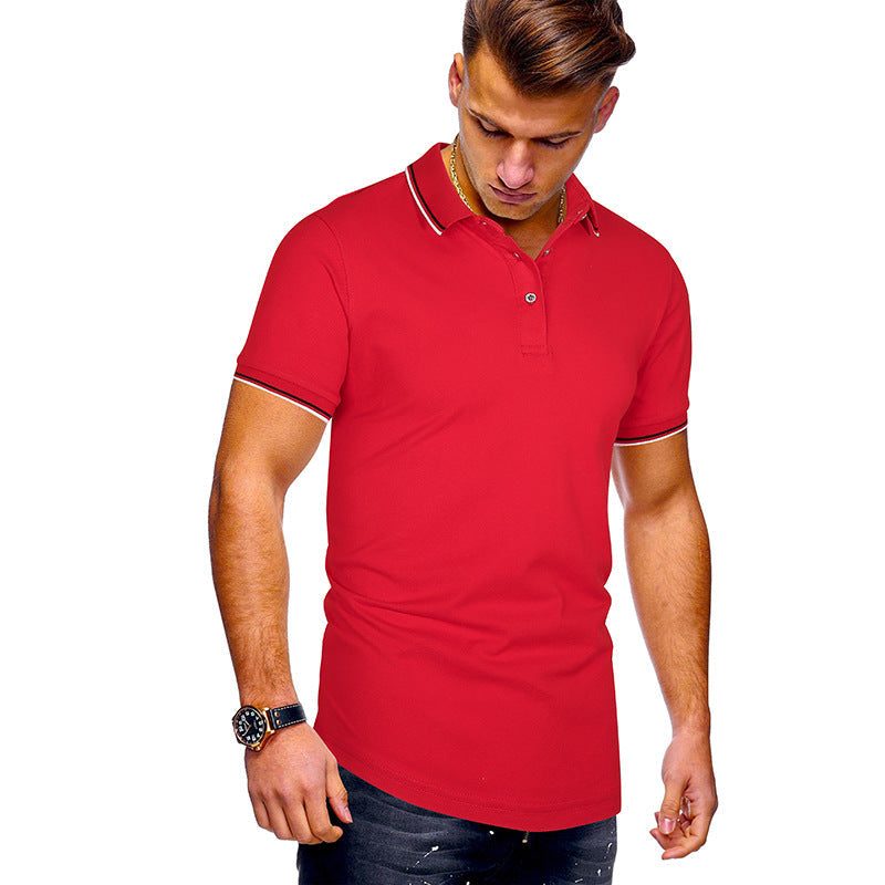 Polo à Rayures Contrastantes Manches Courtes pour Homme - Rouge