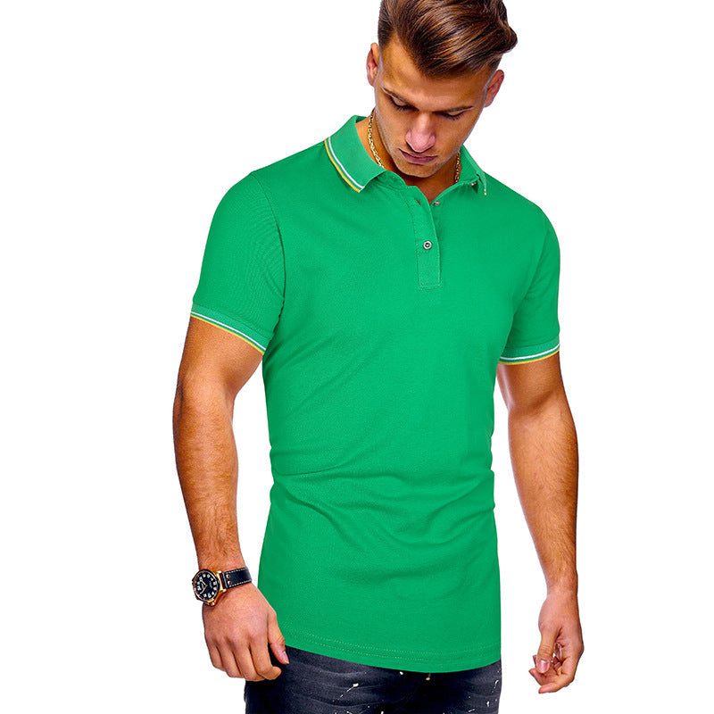 Polo à Rayures Contrastantes Manches Courtes pour Homme - Vert
