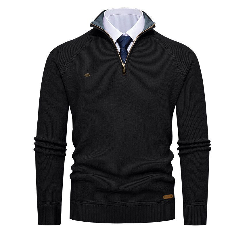 Pull à Col Montant avec Fermeture Éclair pour Homme - Noir