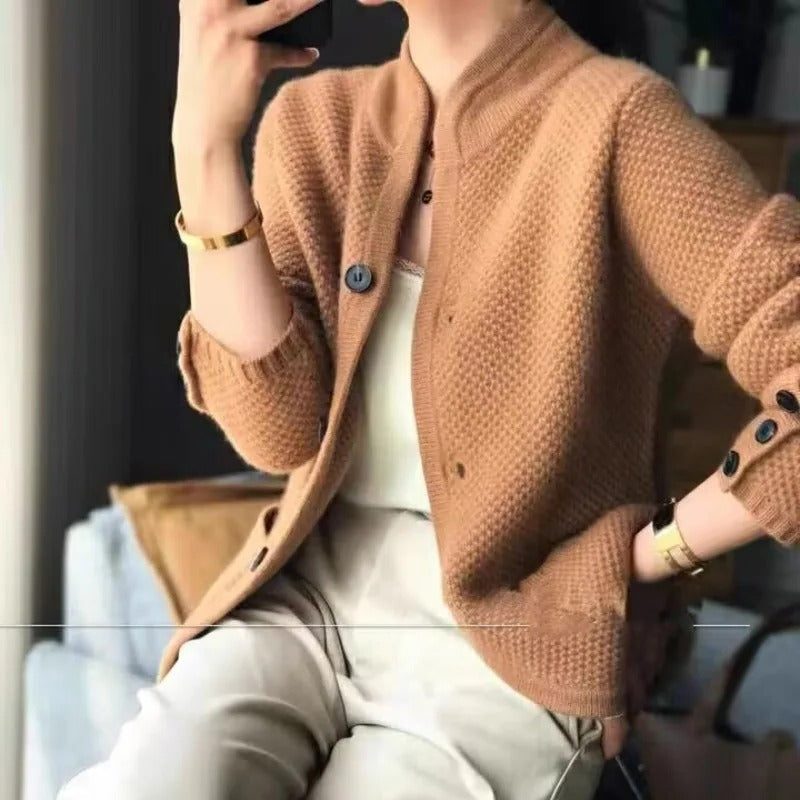 Pull Col Montant en Maille Tricotée pour Femme - Marron