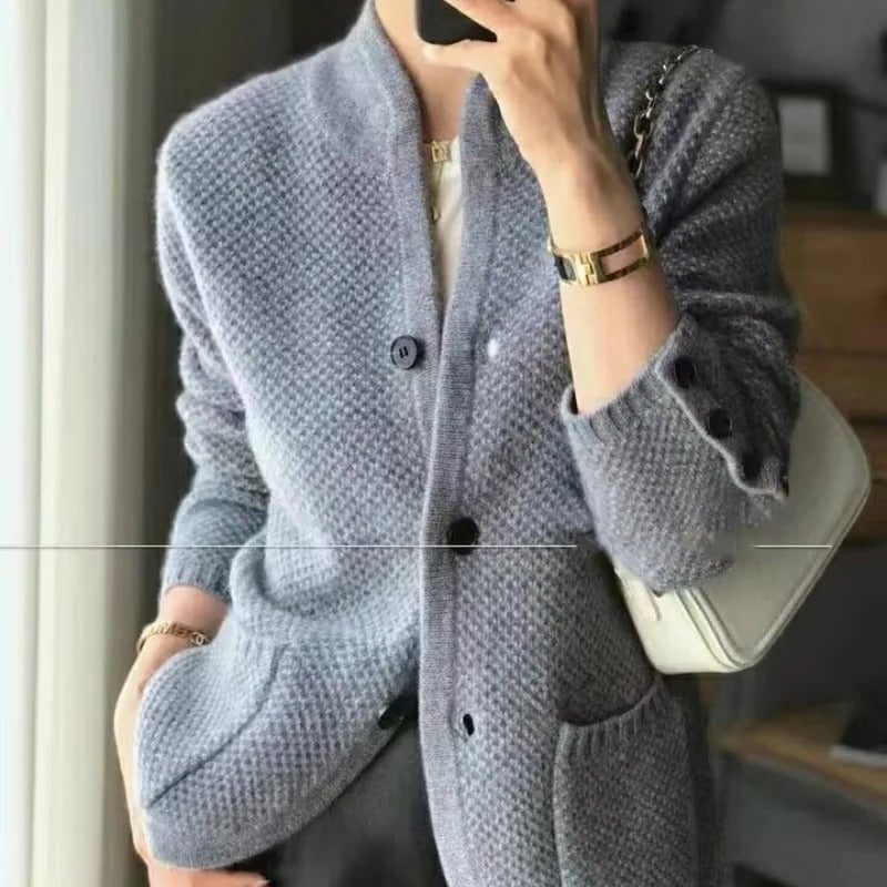 Pull Col Montant en Maille Tricotée pour Femme - Gris