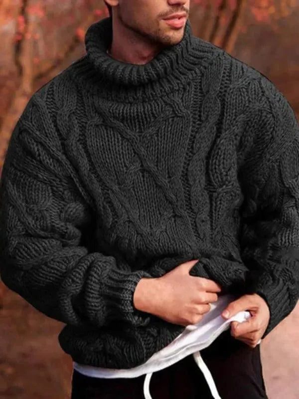 Pull Col Montant Torsadé pour Homme - Noir