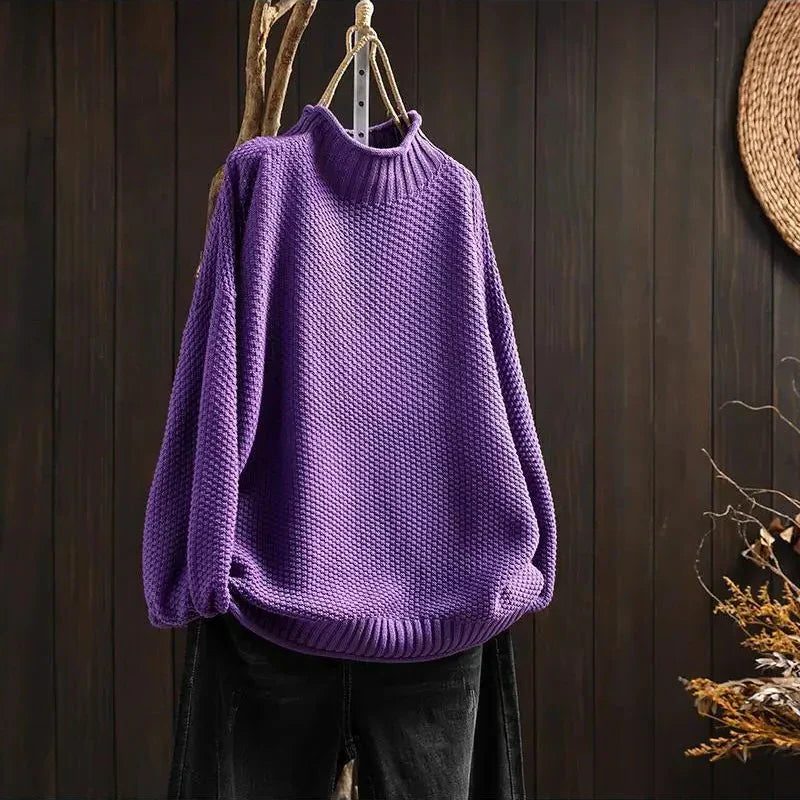Pull à Col Montant Tricoté pour Femme - Lilas