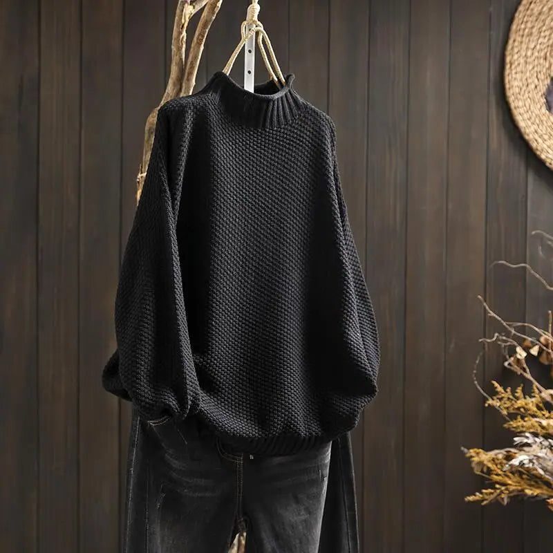 Pull à Col Montant Tricoté pour Femme - Noir