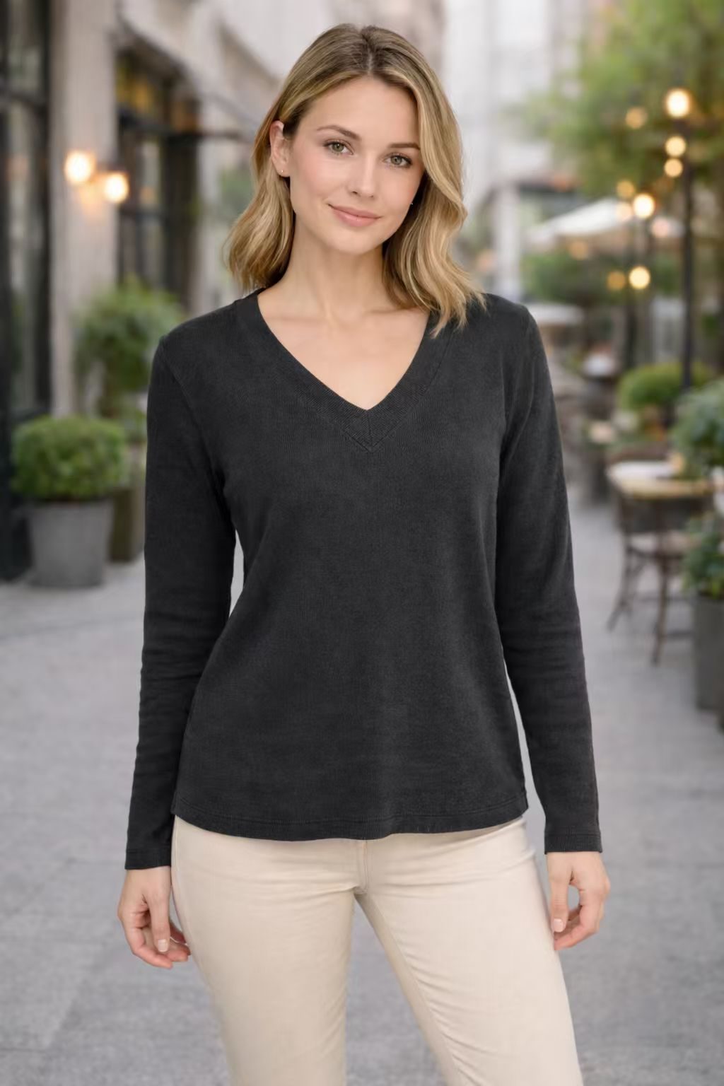 Pull Col V Manches Longues pour Femme