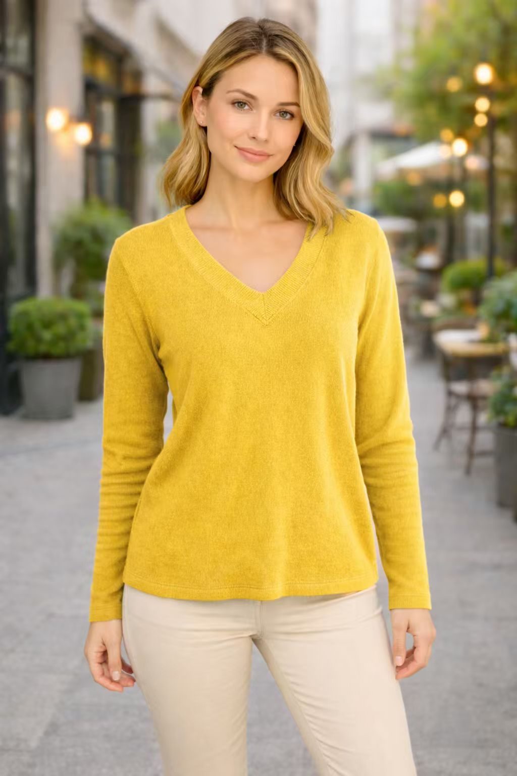 Pull Col V Manches Longues pour Femme - Or