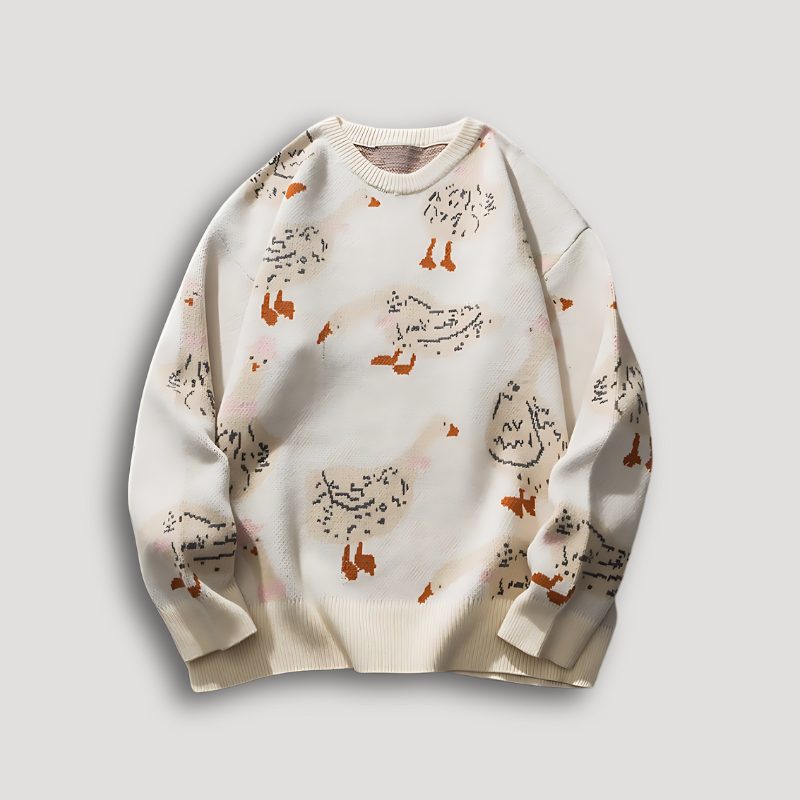 Pull à Motif Oies avec Manches Longues pour Femme