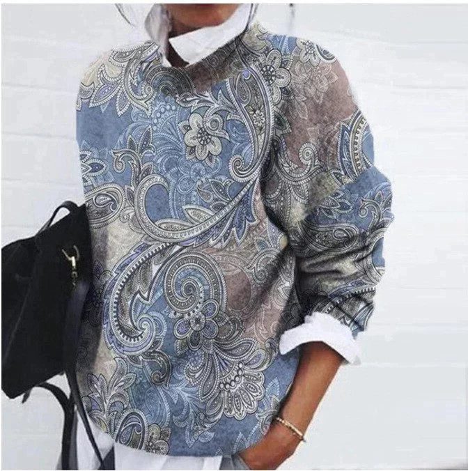 Pull Imprimé Fleurs pour Femme - Bleu