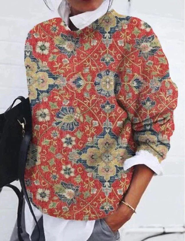 Pull Imprimé Fleurs pour Femme - Rouge