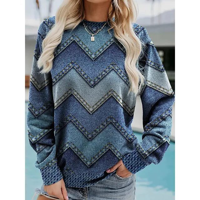 Pull Jacquard à Chevrons pour Femme - Bleu