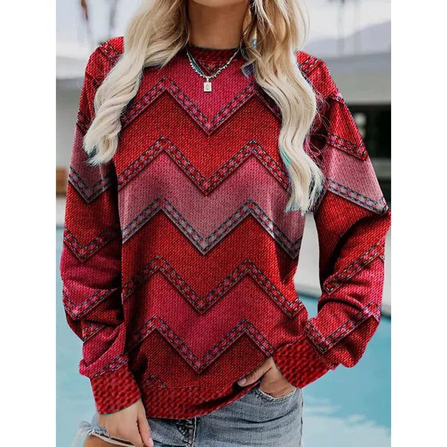 Pull Jacquard à Chevrons pour Femme - Rouge