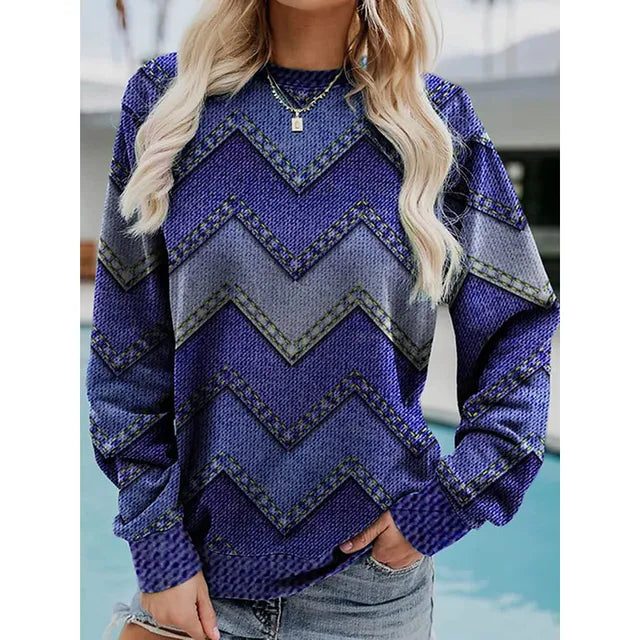 Pull Jacquard à Chevrons pour Femme - Bleu foncé