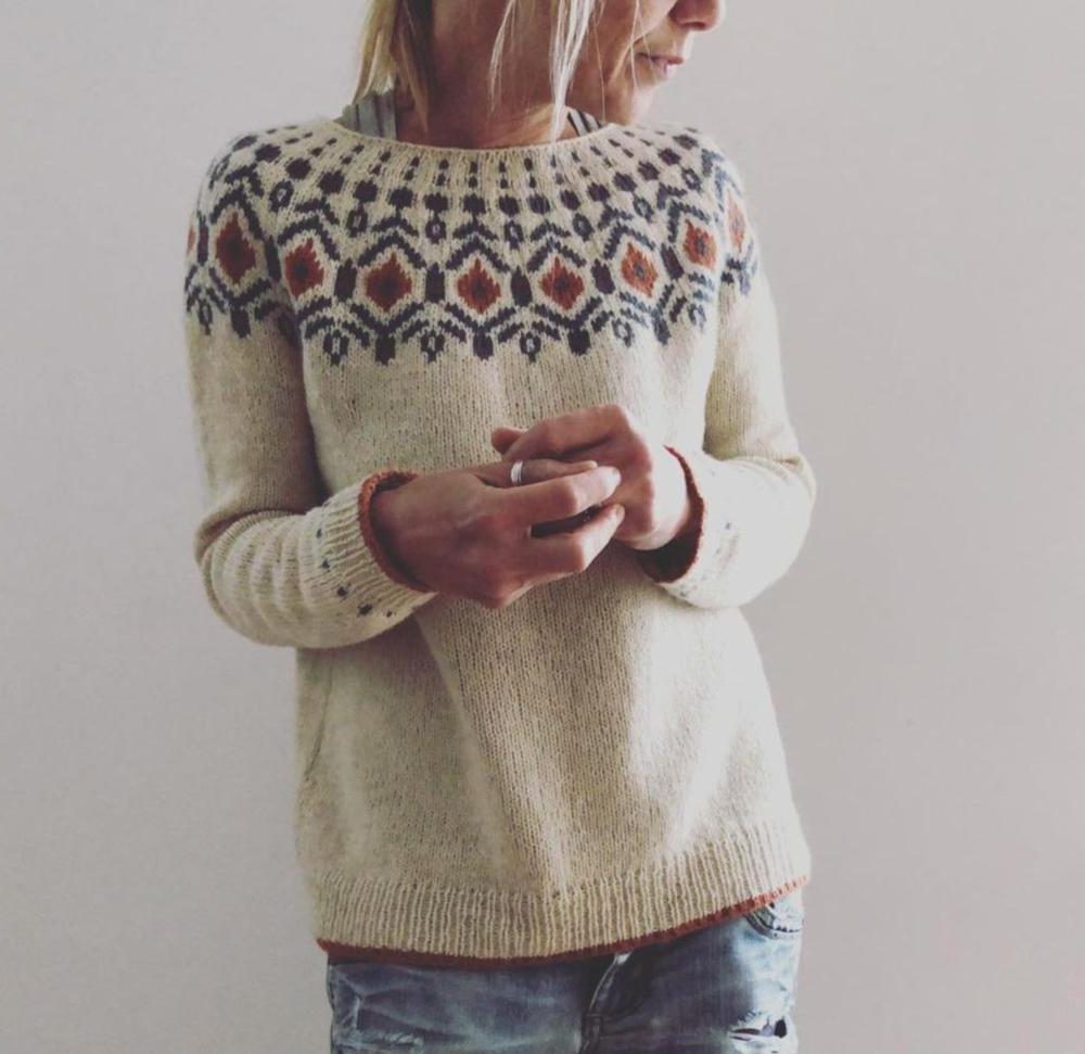 Pull à Jacquard Géométrique pour Femme