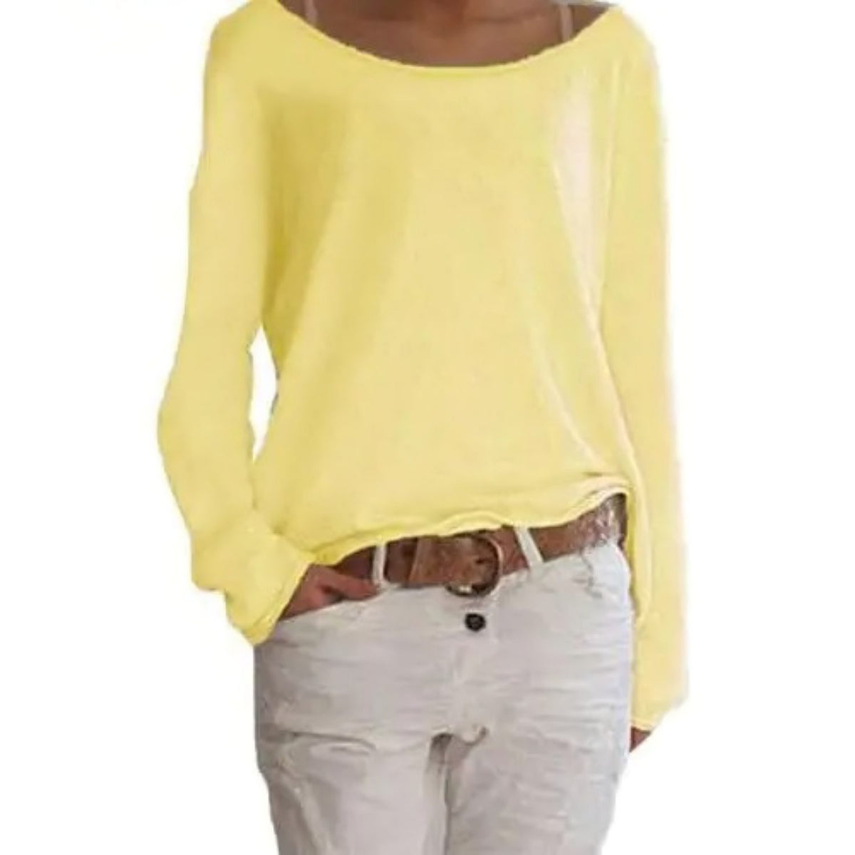 Pull à Manches Longues Col Rond pour Femme - Jaune