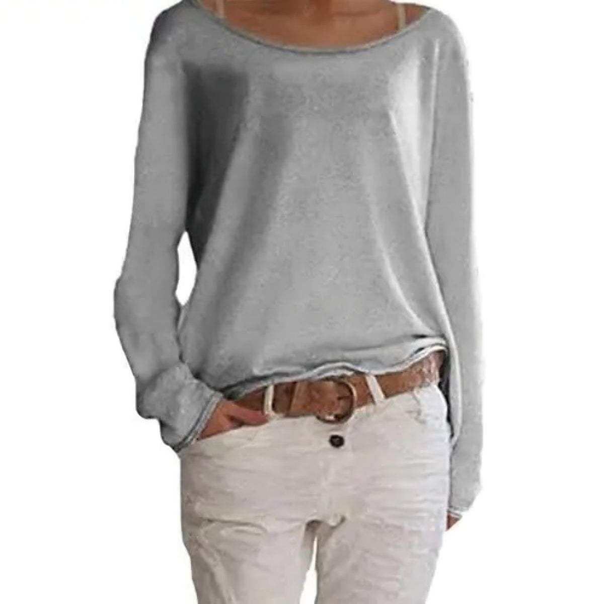 Pull à Manches Longues Col Rond pour Femme - Gris