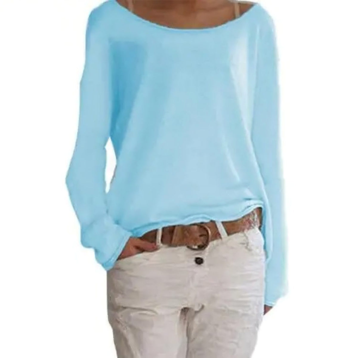 Pull à Manches Longues Col Rond pour Femme - Bleu