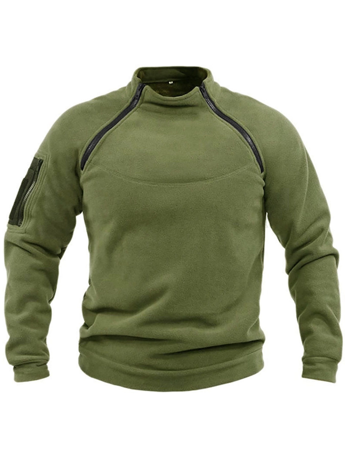 Pull Polaire Col Montant avec Poches pour Homme - Vert olive