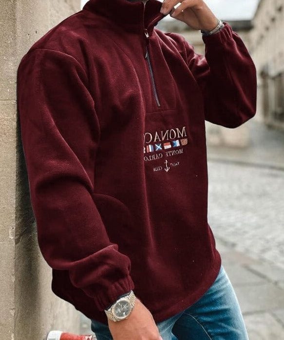 Pull Zippé Col Montant pour Homme - Rouge