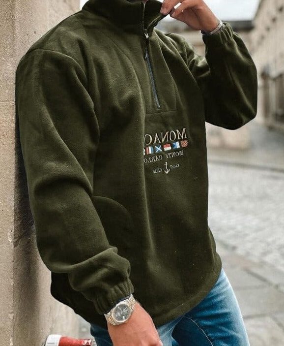 Pull Zippé Col Montant pour Homme - Vert foncé