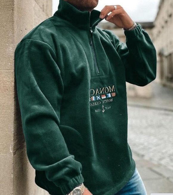 Pull Zippé Col Montant pour Homme - Vert