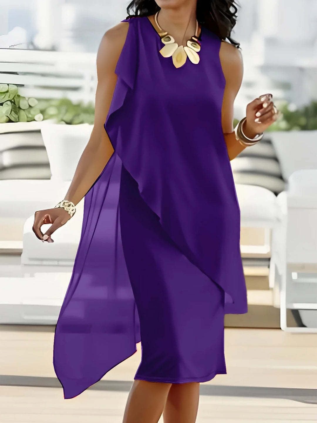Robe Asymétrique en Mousseline avec Volants pour Femme - Lilas