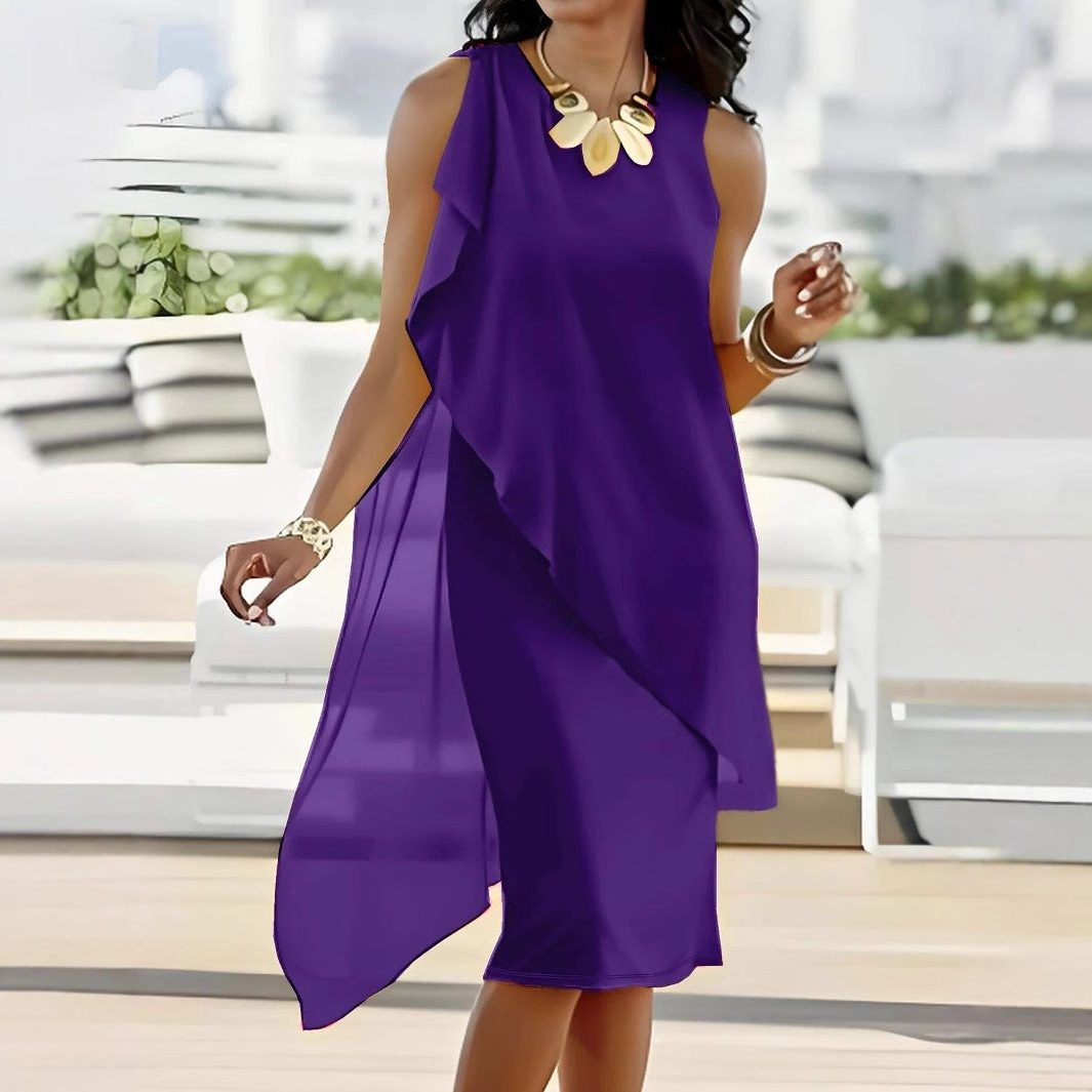 Robe Asymétrique en Mousseline avec Volants pour Femme