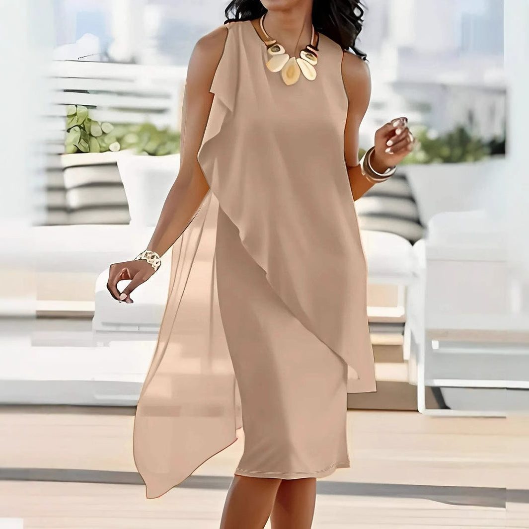 Robe Asymétrique en Mousseline avec Volants pour Femme - View 3