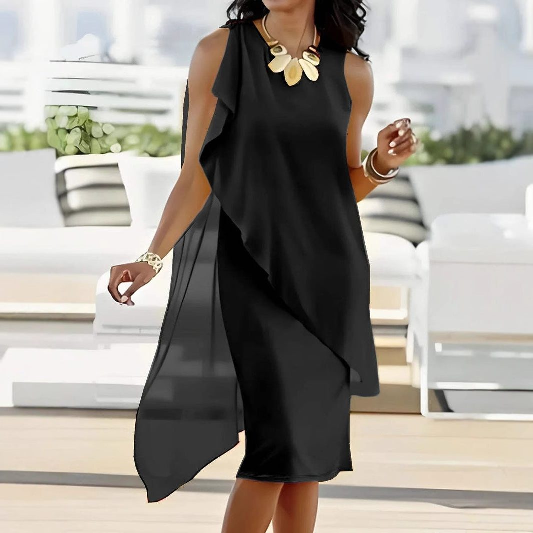 Robe Asymétrique en Mousseline avec Volants pour Femme - View 4