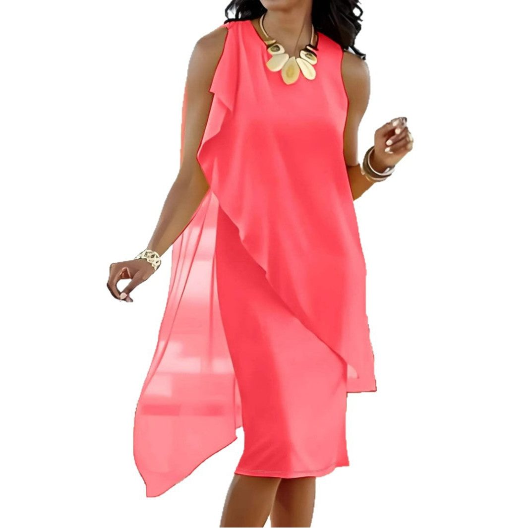 Robe Asymétrique en Mousseline avec Volants pour Femme - View 5