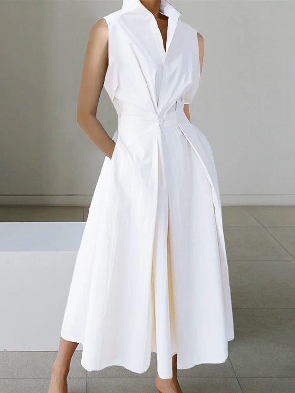 Robe Chemise Mi-Longue avec Col Montant pour Femme