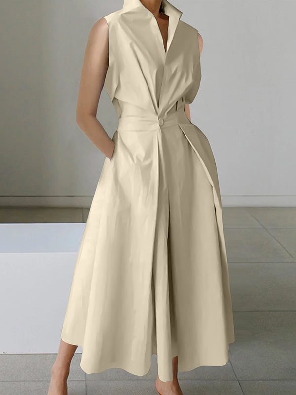 Robe Chemise Mi-Longue avec Col Montant pour Femme