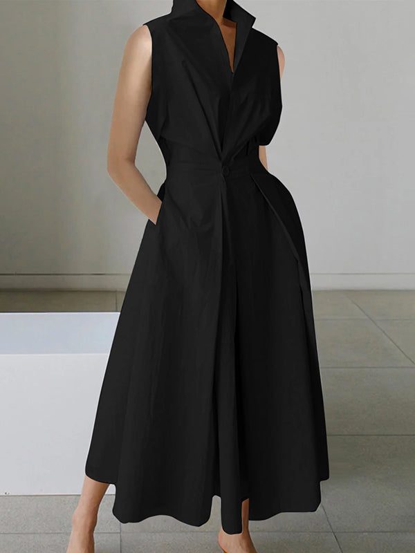 Robe Chemise Mi-Longue avec Col Montant pour Femme