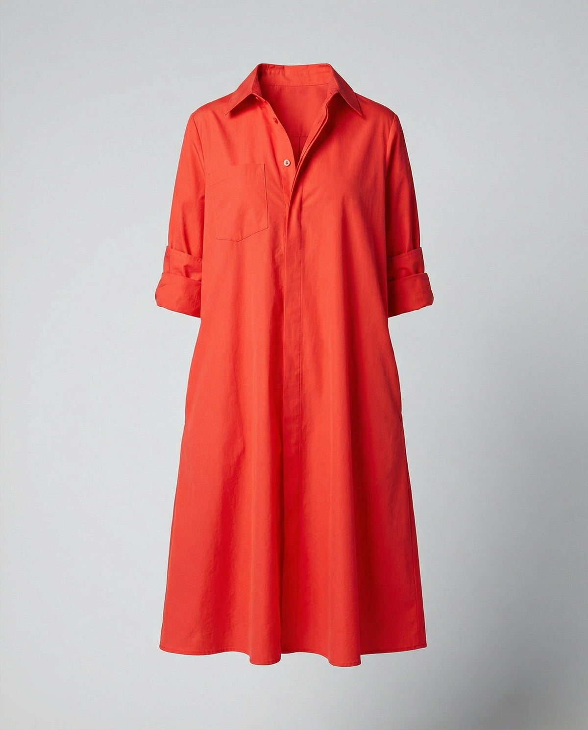 Robe Chemise Oversize en Popeline pour Femme - Rouge