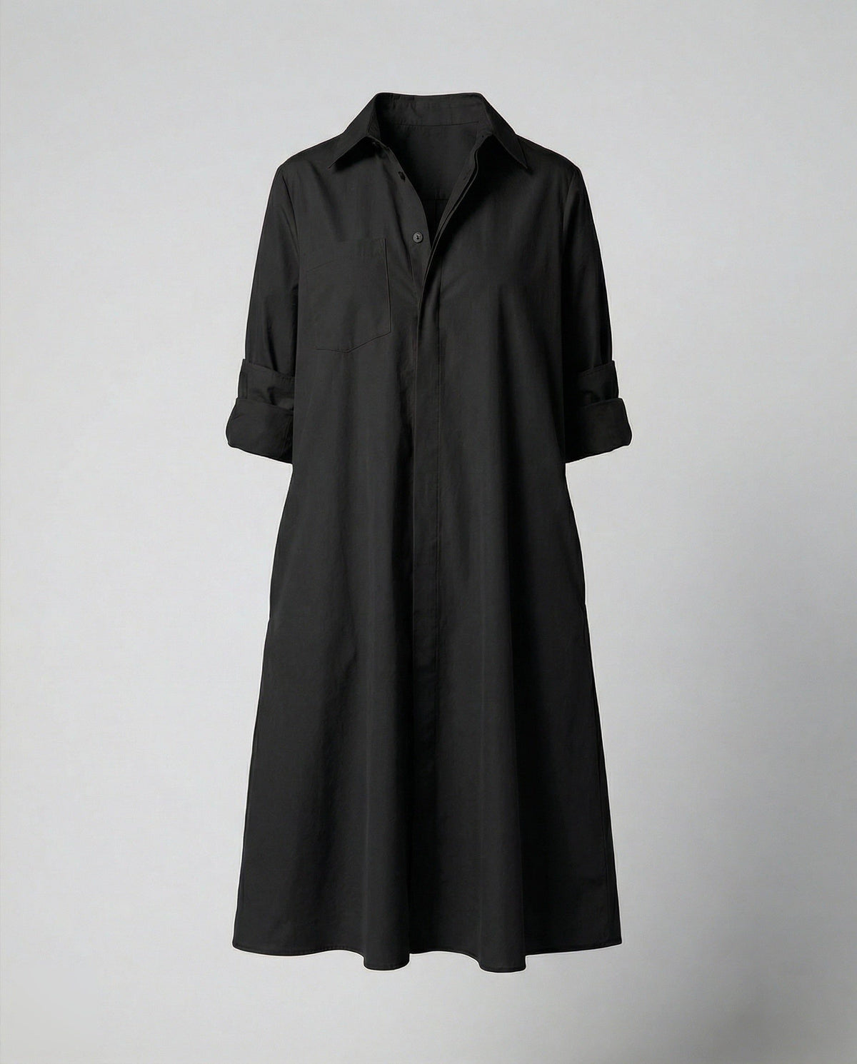 Robe Chemise Oversize en Popeline pour Femme - Noir